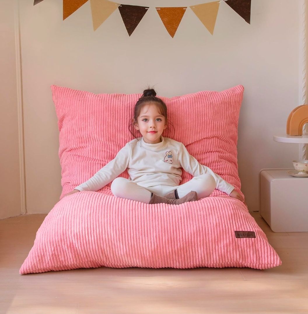 3 in 1 Kids Bean Bag Chair Bed, Convertible Chair Folds from Bean Bag to Lounger, Child Floor Sofa for Gaming, Reading, Floor Mattress with High-Density Foam Filling