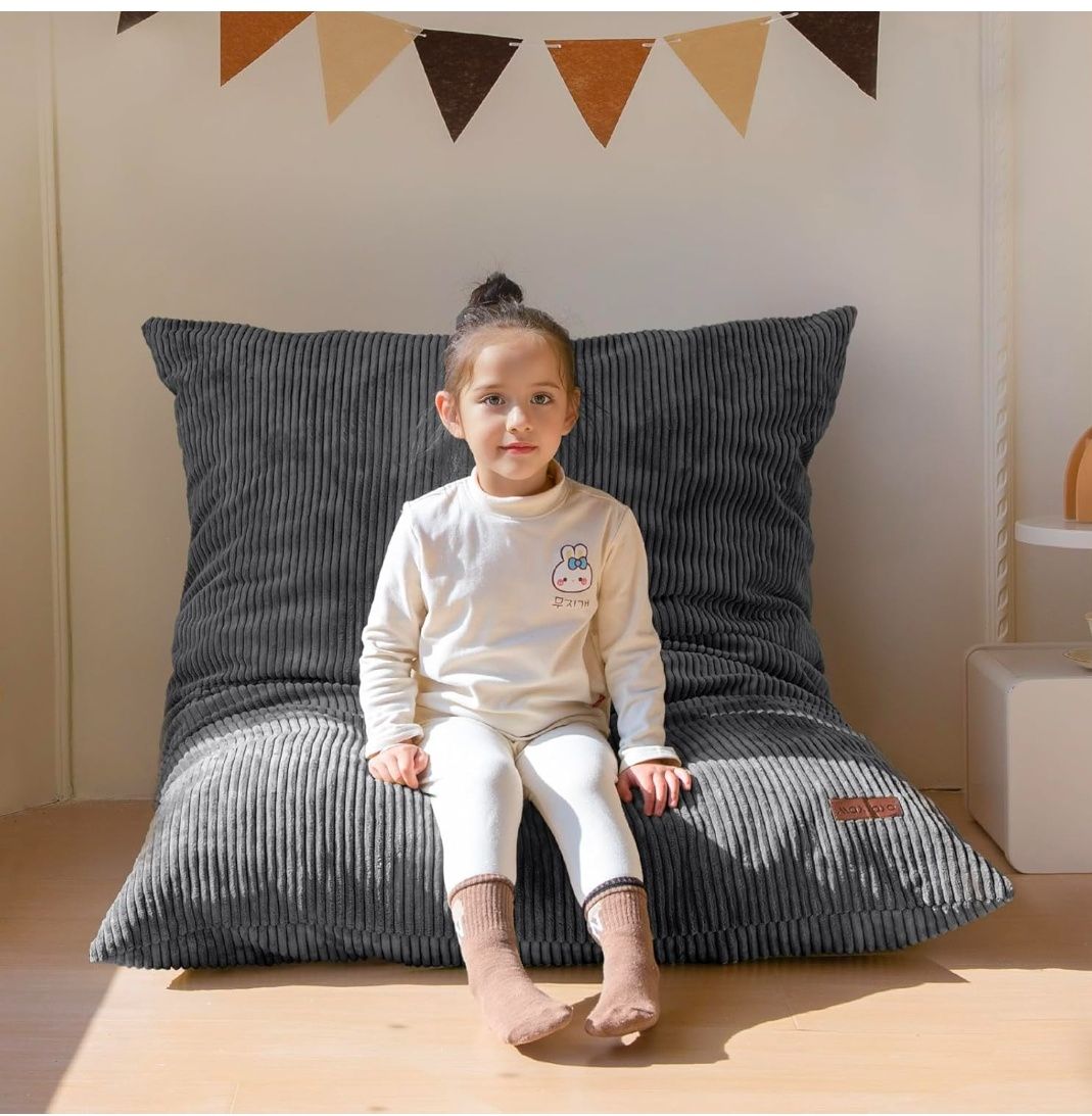 3 in 1 Kids Bean Bag Chair Bed, Convertible Chair Folds from Bean Bag to Lounger, Child Floor Sofa for Gaming, Reading, Floor Mattress with High-Density Foam Filling