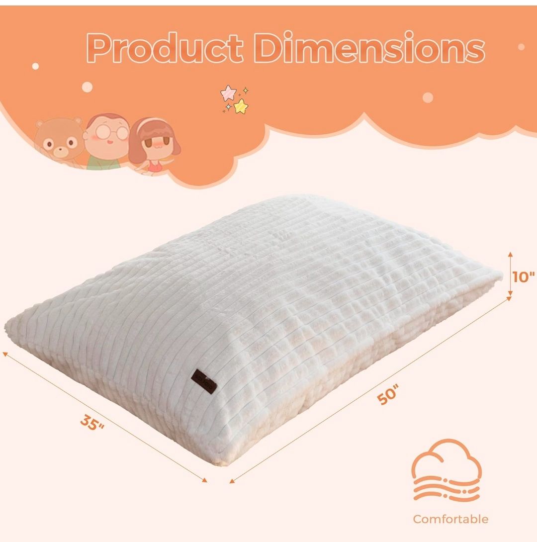 3 in 1 Kids Bean Bag Chair Bed, Convertible Child Chair Folds Bean Bag with Removed Cover, Soft Fur Fabric Floor Mattress with High-Density Foam Filling for Living Room Bedroom