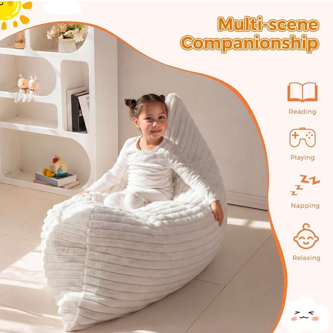 3 in 1 Kids Bean Bag Chair Bed, Convertible Child Chair Folds Bean Bag with Removed Cover, Soft Fur Fabric Floor Mattress with High-Density Foam Filling for Living Room Bedroom
