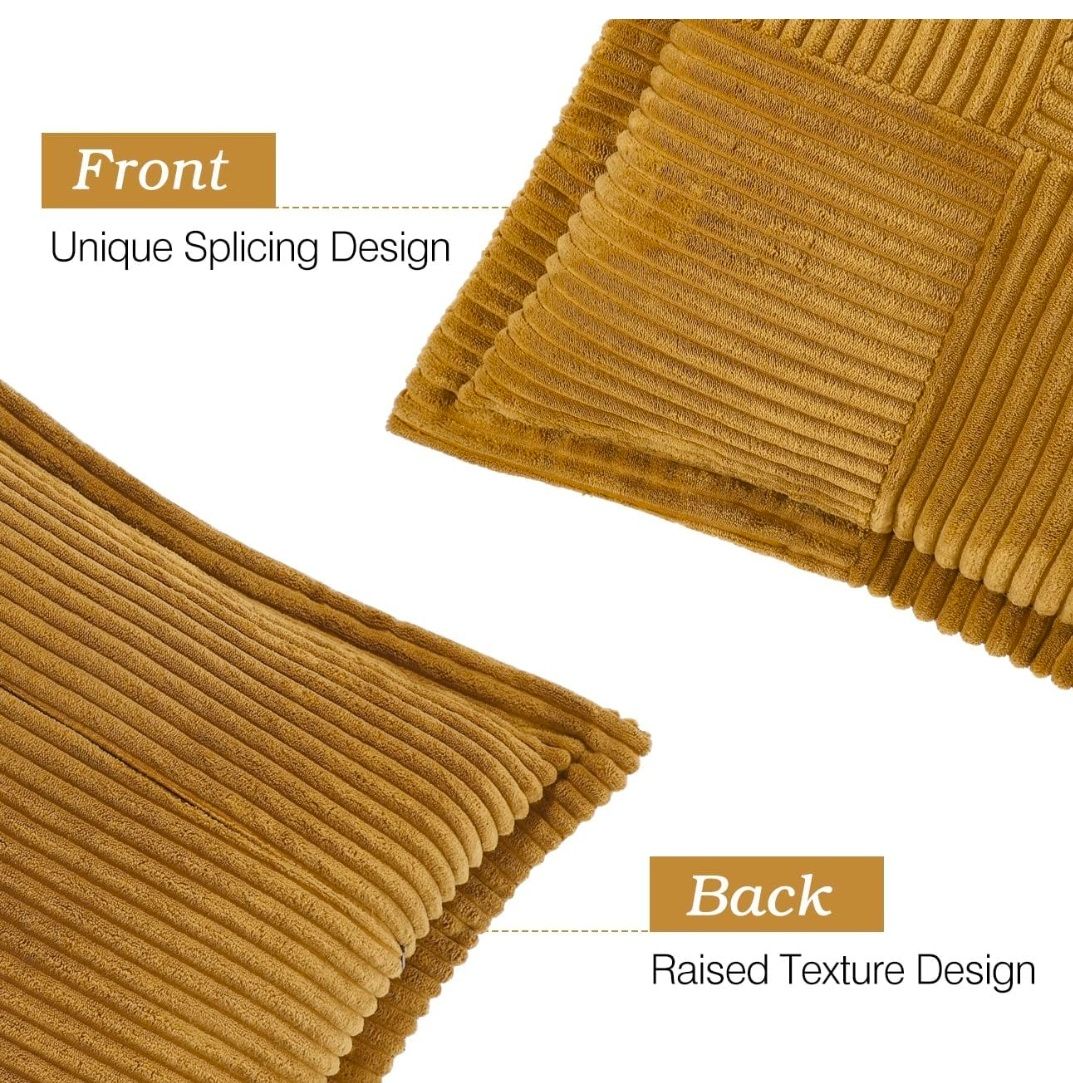 Corduroy Throw Pillow Covers 18×18 Inch, 4 Pack Soft Square Throw Pillow Cases, Decorative Boho Striped Couch Pillow Covers for Living Room Bedroom Sofa Bed Office Cushion Covers