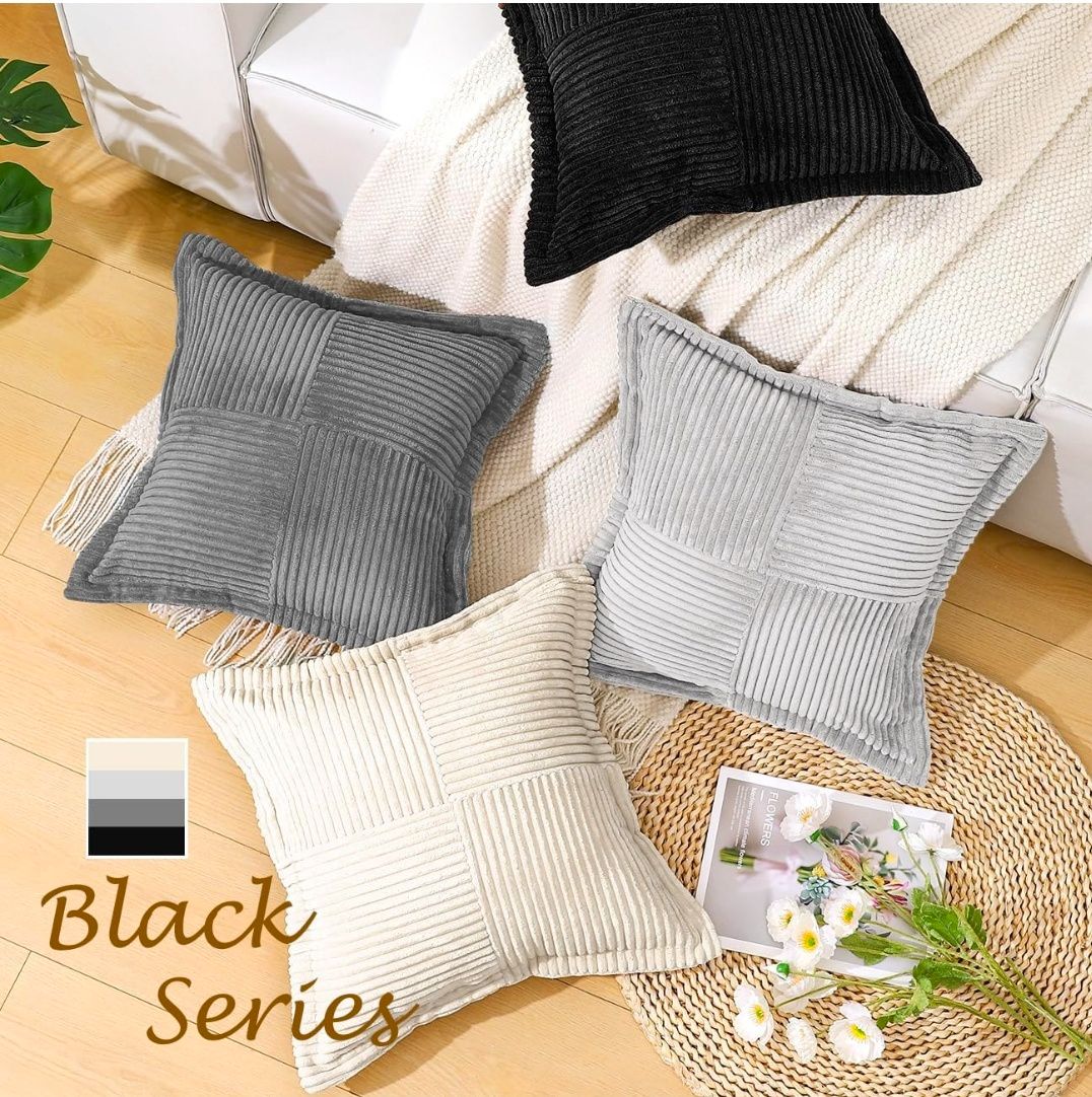 Corduroy Throw Pillow Covers 18×18 Inch, 4 Pack Soft Square Throw Pillow Cases, Decorative Boho Striped Couch Pillow Covers for Living Room Bedroom Sofa Bed Office Cushion Covers
