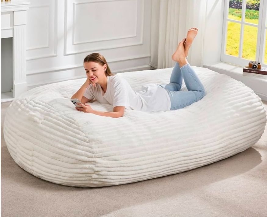 6FT Bean Bag Chairs Adult Bean Bag with Portable Handle Comfy Large Bean Bag Lounge Chair with Removable Cover for Living Room Bedroom (Stripe Grey, 6FT)