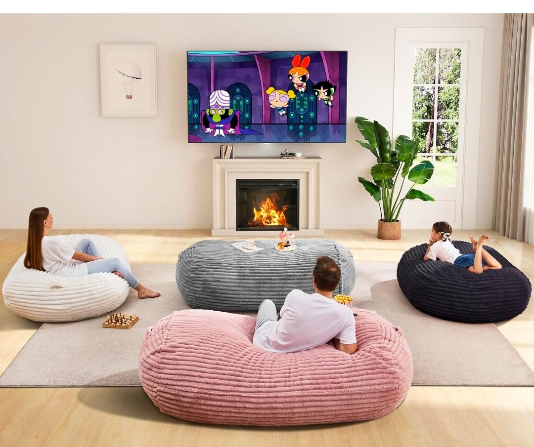 6FT Bean Bag Chairs Adult Bean Bag with Portable Handle Comfy Large Bean Bag Lounge Chair with Removable Cover for Living Room Bedroom (Stripe Grey, 6FT)