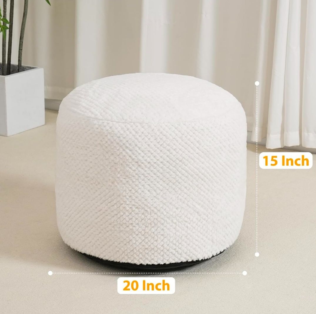 Round Stuffed Pouf Ottoman for Foot Rest, Faux Fur Poufs with Foam Chunk Filling, Storage Ottoman Pouf Foot Stool Cushion Poufs, 20 X 15 Inch Floor Chair for Living Room Bedroom Home Decor