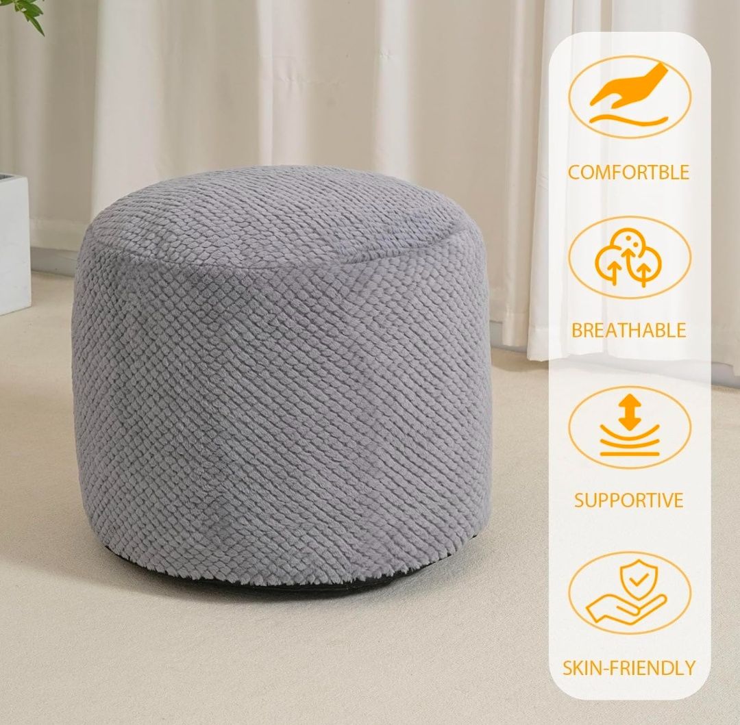 Round Stuffed Pouf Ottoman for Foot Rest, Faux Fur Poufs with Foam Chunk Filling, Storage Ottoman Pouf Foot Stool Cushion Poufs, 20 X 15 Inch Floor Chair for Living Room Bedroom Home Decor