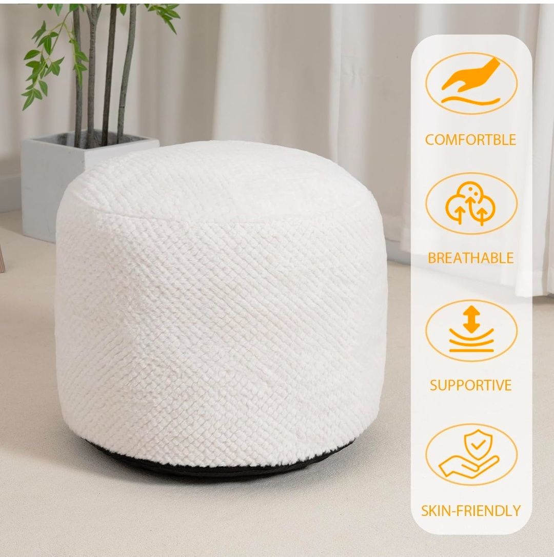 Round Stuffed Pouf Ottoman for Foot Rest, Faux Fur Poufs with Foam Chunk Filling, Storage Ottoman Pouf Foot Stool Cushion Poufs, 20 X 15 Inch Floor Chair for Living Room Bedroom Home Decor