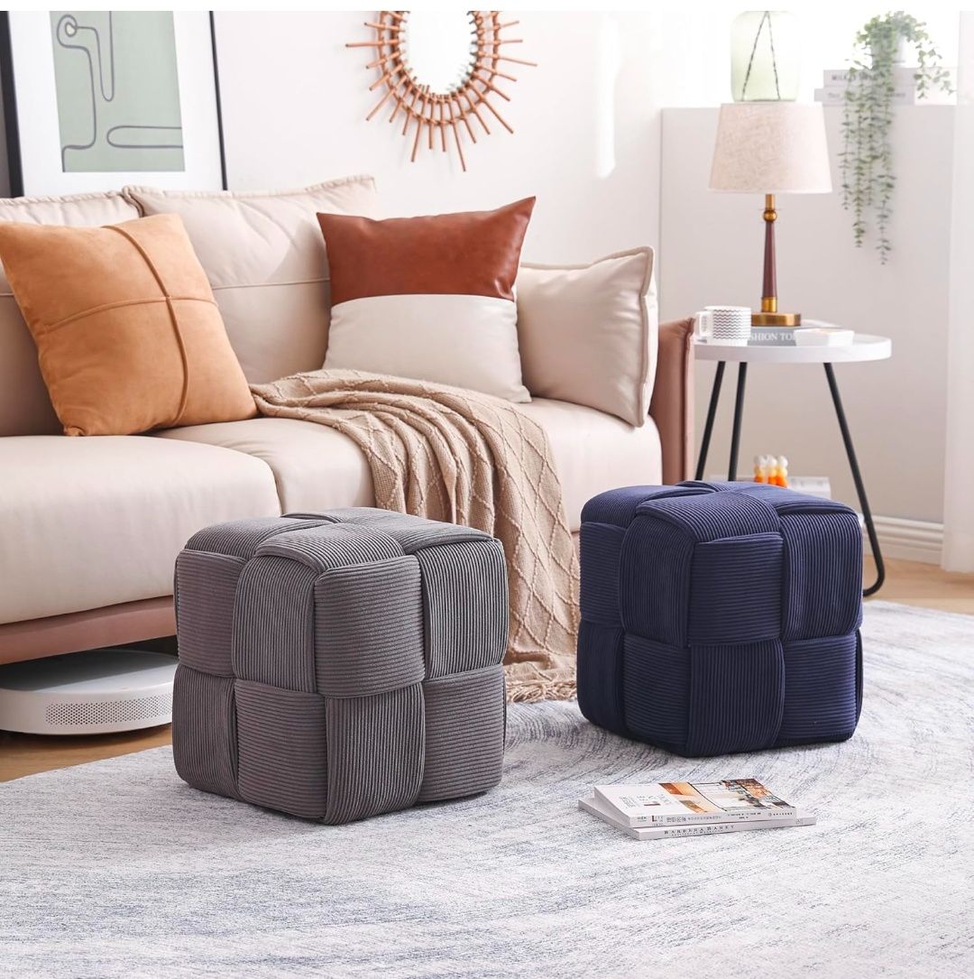 Ottoman Foot Rest Soft and Comfortable Ottoman Square Corduroy Woven Design Sofa Stool