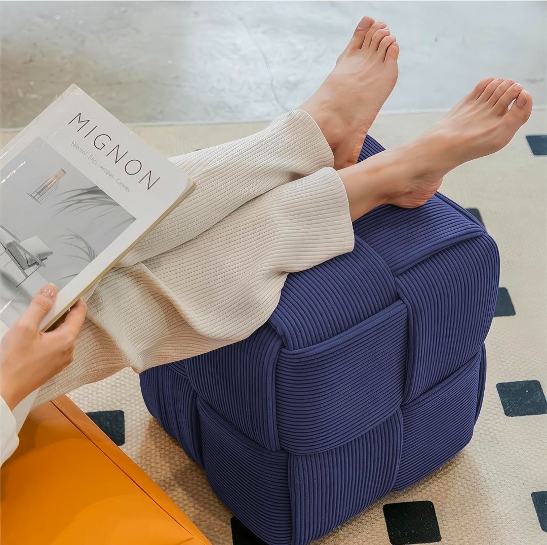 Ottoman Foot Rest Soft and Comfortable Ottoman Square Corduroy Woven Design Sofa Stool