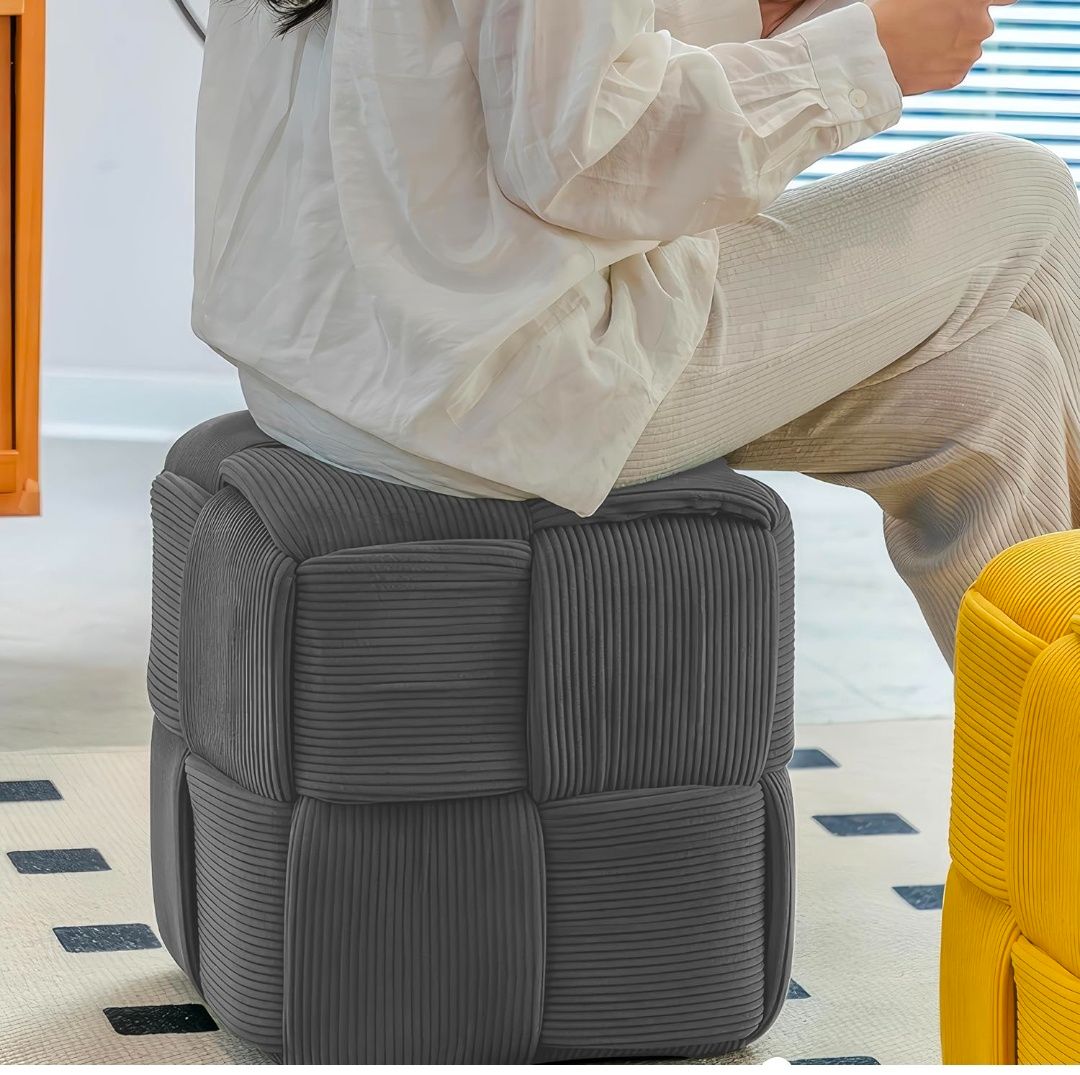 Ottoman Foot Rest Soft and Comfortable Ottoman Square Corduroy Woven Design Sofa Stool