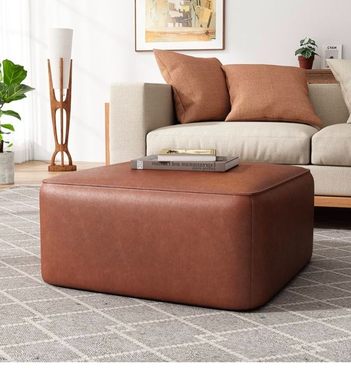Home Faux Leather Ottoman Footstool, Square Pouf Poufee Footrest Ottoman Large Seat, Modern Side Table for Living Room Bedroom Home Decor Gifts,Size: 30"