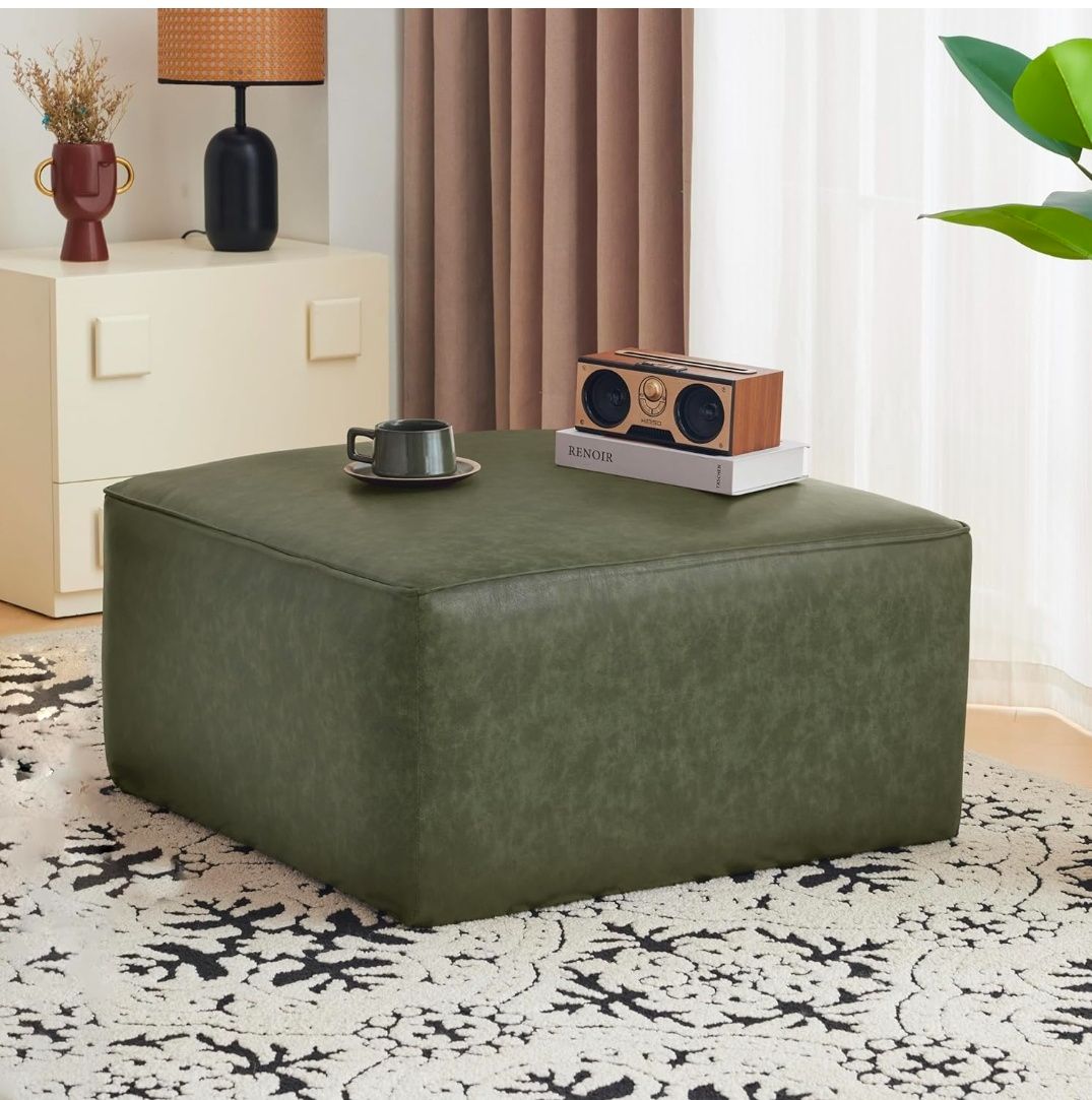 Home Faux Leather Ottoman Footstool, Square Pouf Poufee Footrest Ottoman Large Seat, Modern Side Table for Living Room Bedroom Home Decor Gifts,Size: 30"