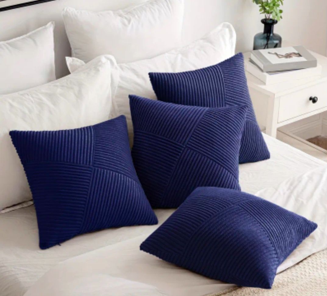 4Pack Modern Geometric Corduroy Throw Pillow Covers – Soft Decorative Cushion Covers for Sofa & Bed