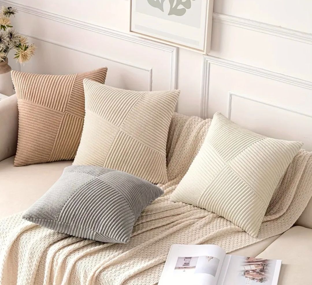 4Pack Modern Geometric Corduroy Throw Pillow Covers – Soft Decorative Cushion Covers for Sofa & Bed