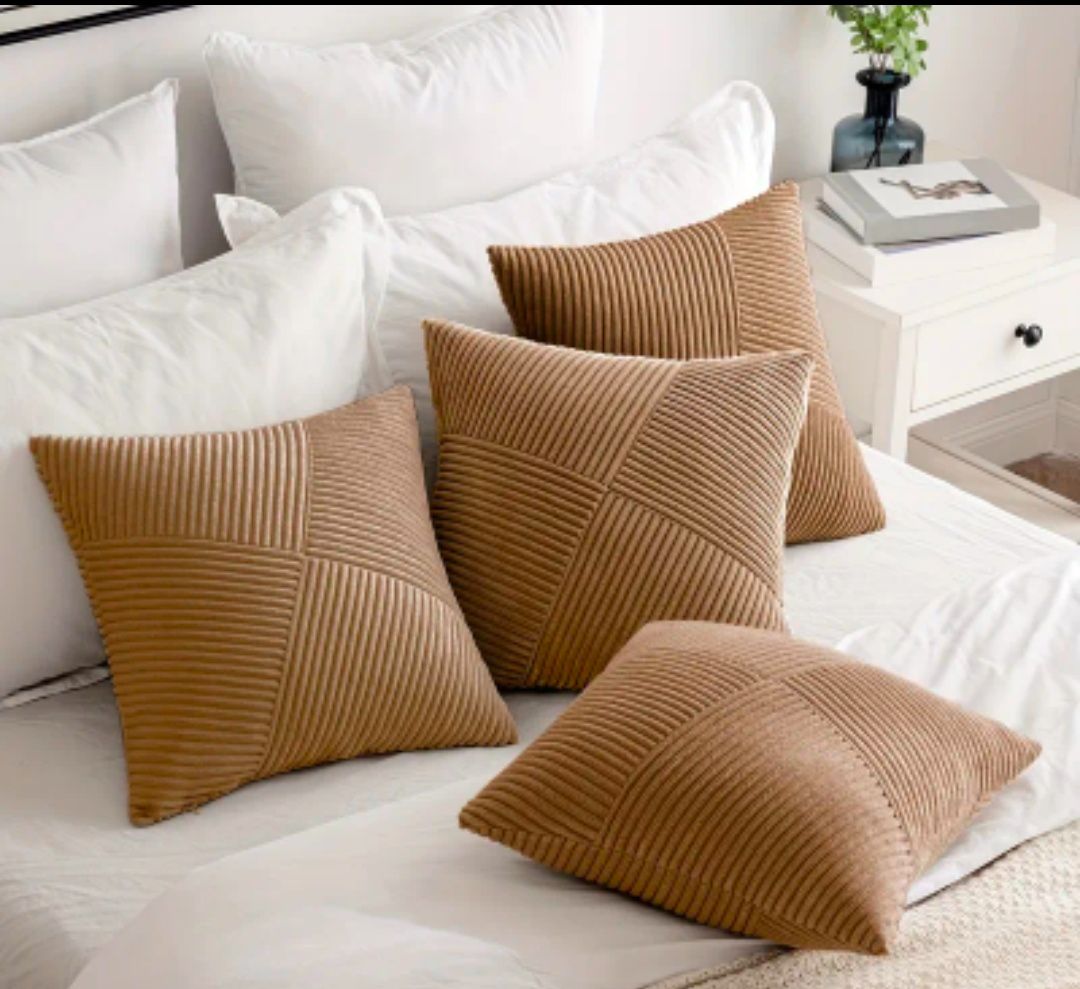 4Pack Modern Geometric Corduroy Throw Pillow Covers – Soft Decorative Cushion Covers for Sofa & Bed