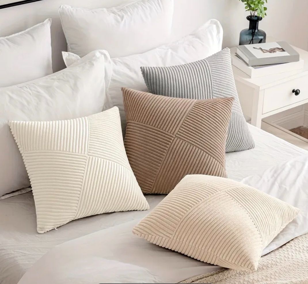 4Pack Modern Geometric Corduroy Throw Pillow Covers – Soft Decorative Cushion Covers for Sofa & Bed