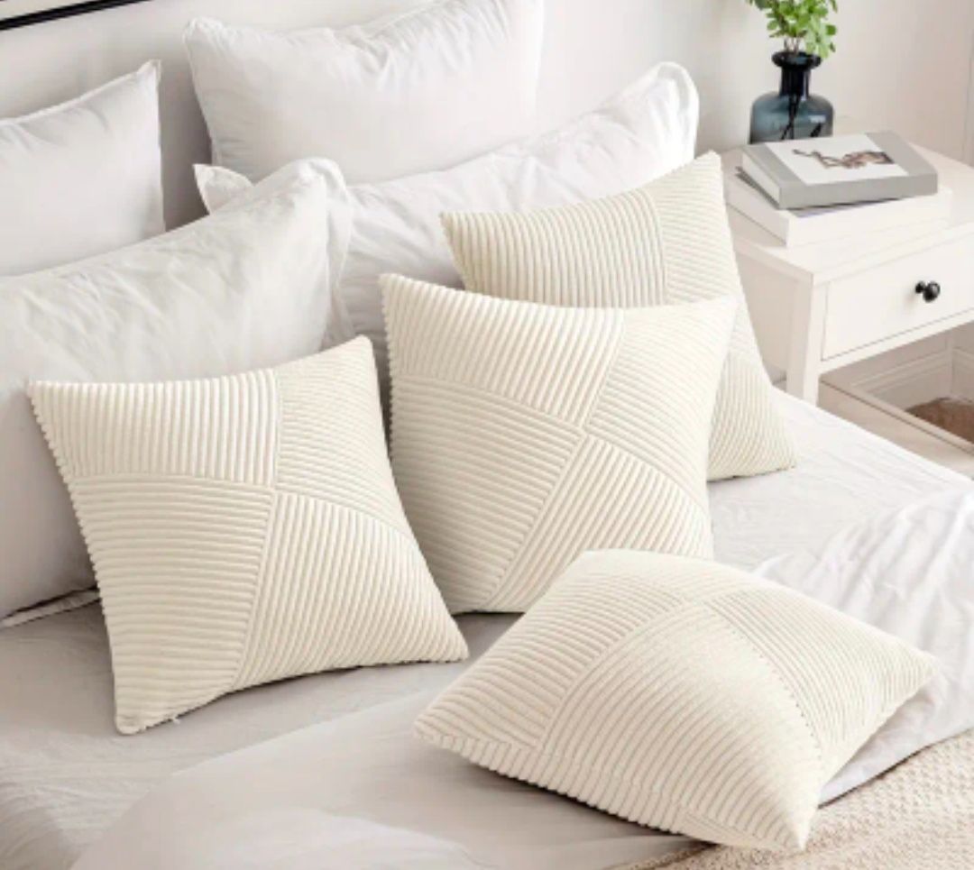 4Pack Modern Geometric Corduroy Throw Pillow Covers – Soft Decorative Cushion Covers for Sofa & Bed