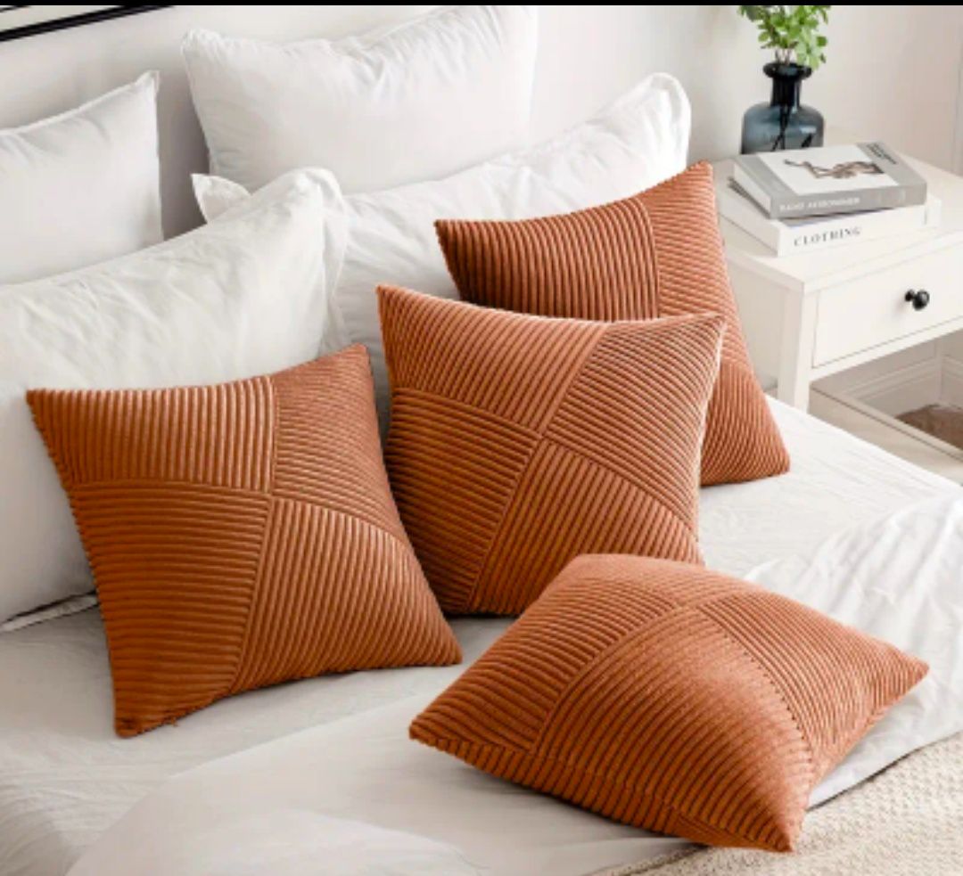 4Pack Modern Geometric Corduroy Throw Pillow Covers – Soft Decorative Cushion Covers for Sofa & Bed