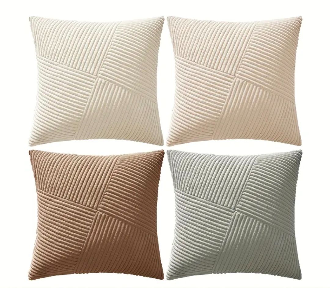 4Pack Modern Geometric Corduroy Throw Pillow Covers – Soft Decorative Cushion Covers for Sofa & Bed