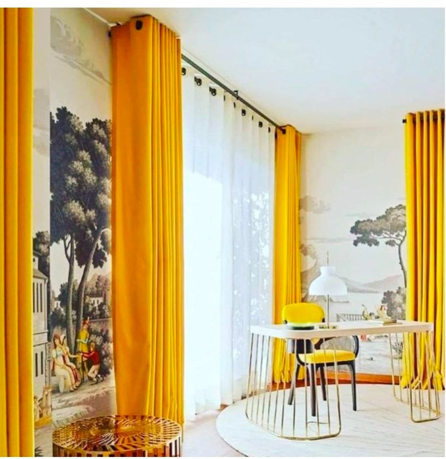 Mustard yellow Curtains And Sheers For Window And Door Sitting Room and Bedroom