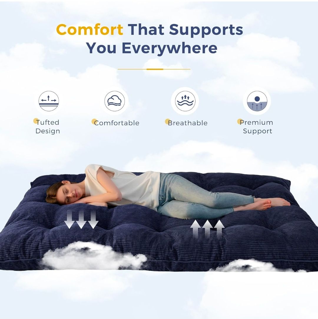 Floor Mattress Full Size, 6" Chenille Japanese Futon Mattress Foldable Floor Bed for Adults Tufted Roll Up Floor Couch Bed, Tatami Mat Sleeping Pad for Living Room, Bedroom