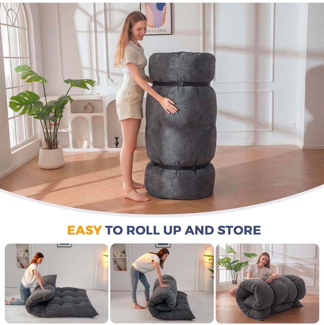 Floor Mattress Full Size, 6" Chenille Japanese Futon Mattress Foldable Floor Bed for Adults Tufted Roll Up Floor Couch Bed, Tatami Mat Sleeping Pad for Living Room, Bedroom