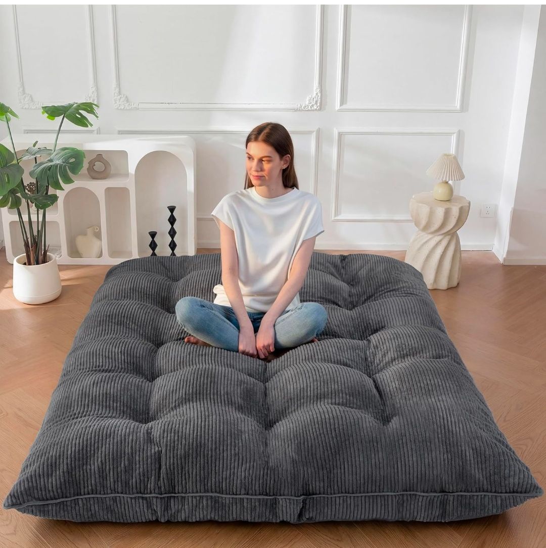 Floor Mattress Full Size, 6" Chenille Japanese Futon Mattress Foldable Floor Bed for Adults Tufted Roll Up Floor Couch Bed, Tatami Mat Sleeping Pad for Living Room, Bedroom