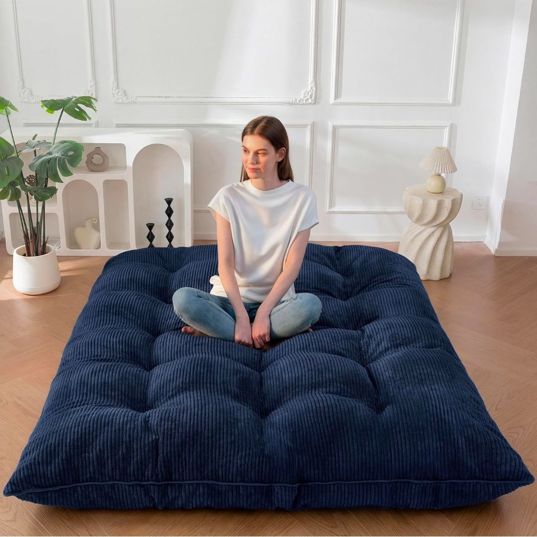 Floor Mattress Full Size, 6" Chenille Japanese Futon Mattress Foldable Floor Bed for Adults Tufted Roll Up Floor Couch Bed, Tatami Mat Sleeping Pad for Living Room, Bedroom