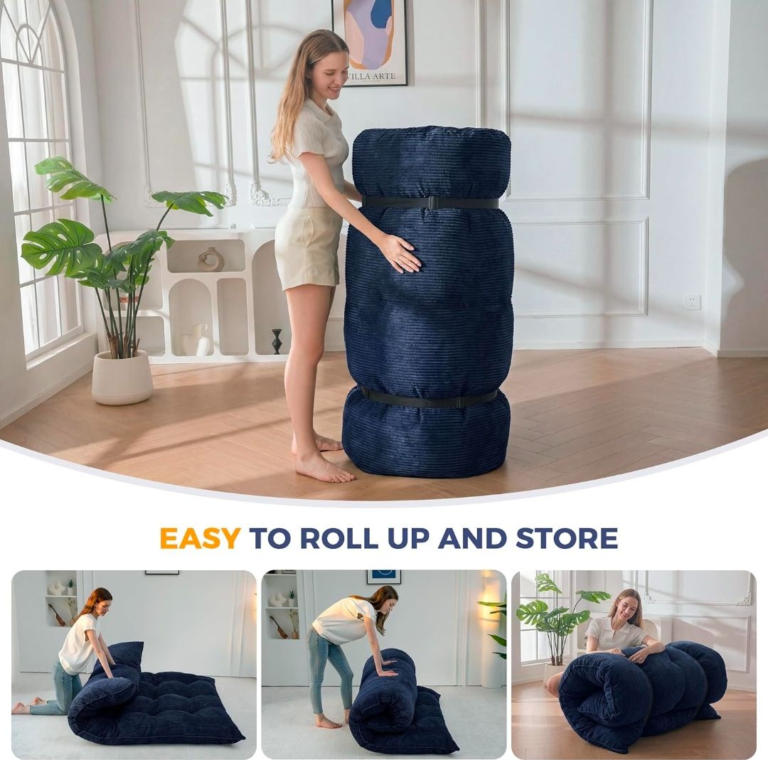 Floor Mattress Full Size, 6" Chenille Japanese Futon Mattress Foldable Floor Bed for Adults Tufted Roll Up Floor Couch Bed, Tatami Mat Sleeping Pad for Living Room, Bedroom