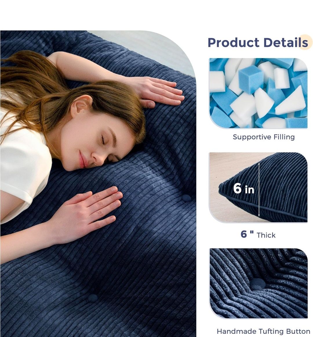 Floor Mattress Full Size, 6" Chenille Japanese Futon Mattress Foldable Floor Bed for Adults Tufted Roll Up Floor Couch Bed, Tatami Mat Sleeping Pad for Living Room, Bedroom