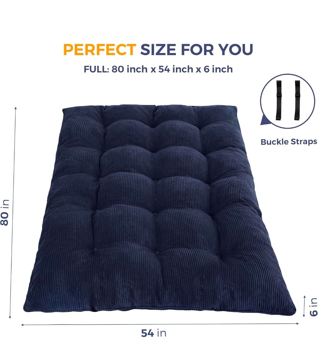 Floor Mattress Full Size, 6" Chenille Japanese Futon Mattress Foldable Floor Bed for Adults Tufted Roll Up Floor Couch Bed, Tatami Mat Sleeping Pad for Living Room, Bedroom