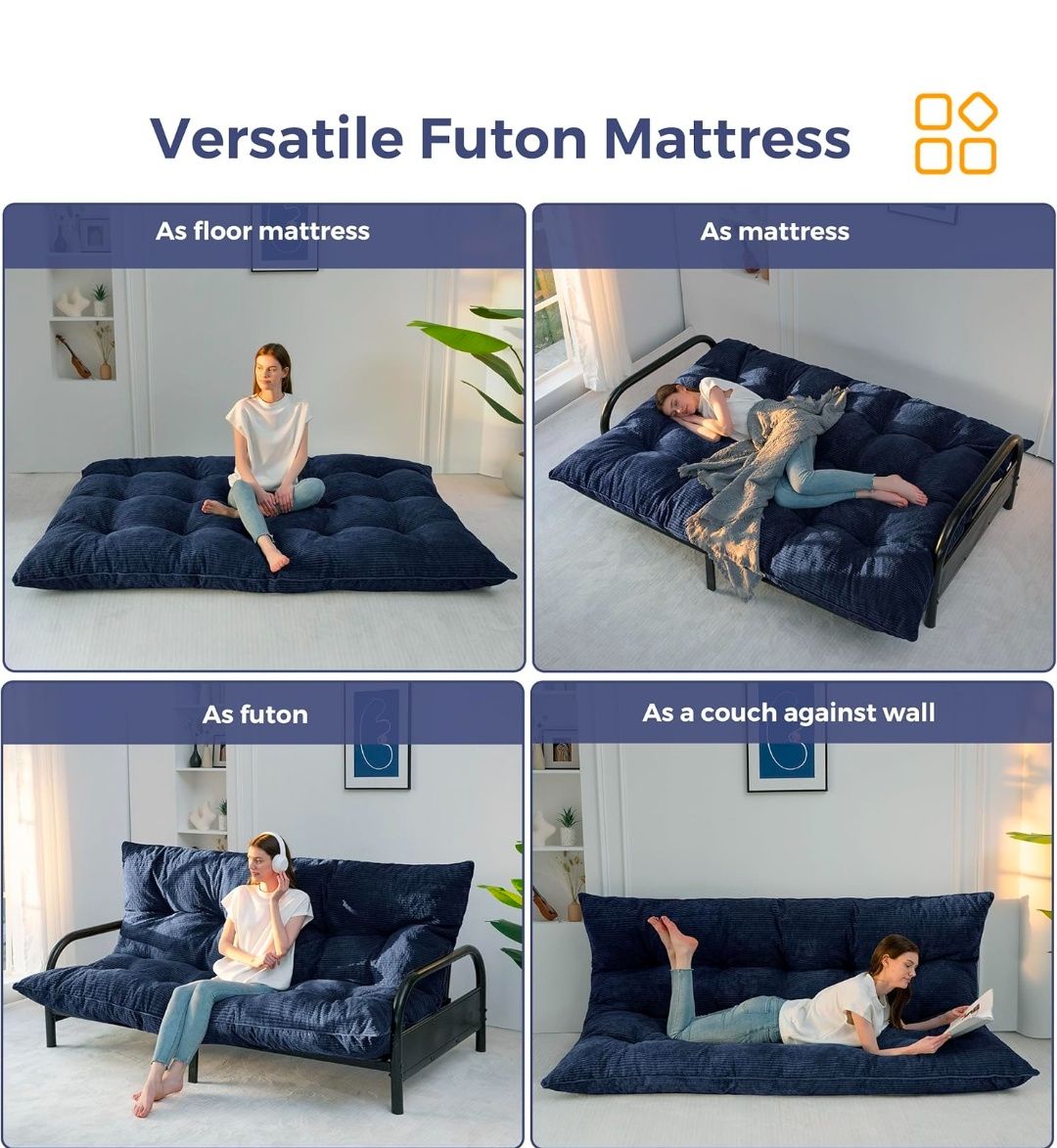 Floor Mattress Full Size, 6" Chenille Japanese Futon Mattress Foldable Floor Bed for Adults Tufted Roll Up Floor Couch Bed, Tatami Mat Sleeping Pad for Living Room, Bedroom