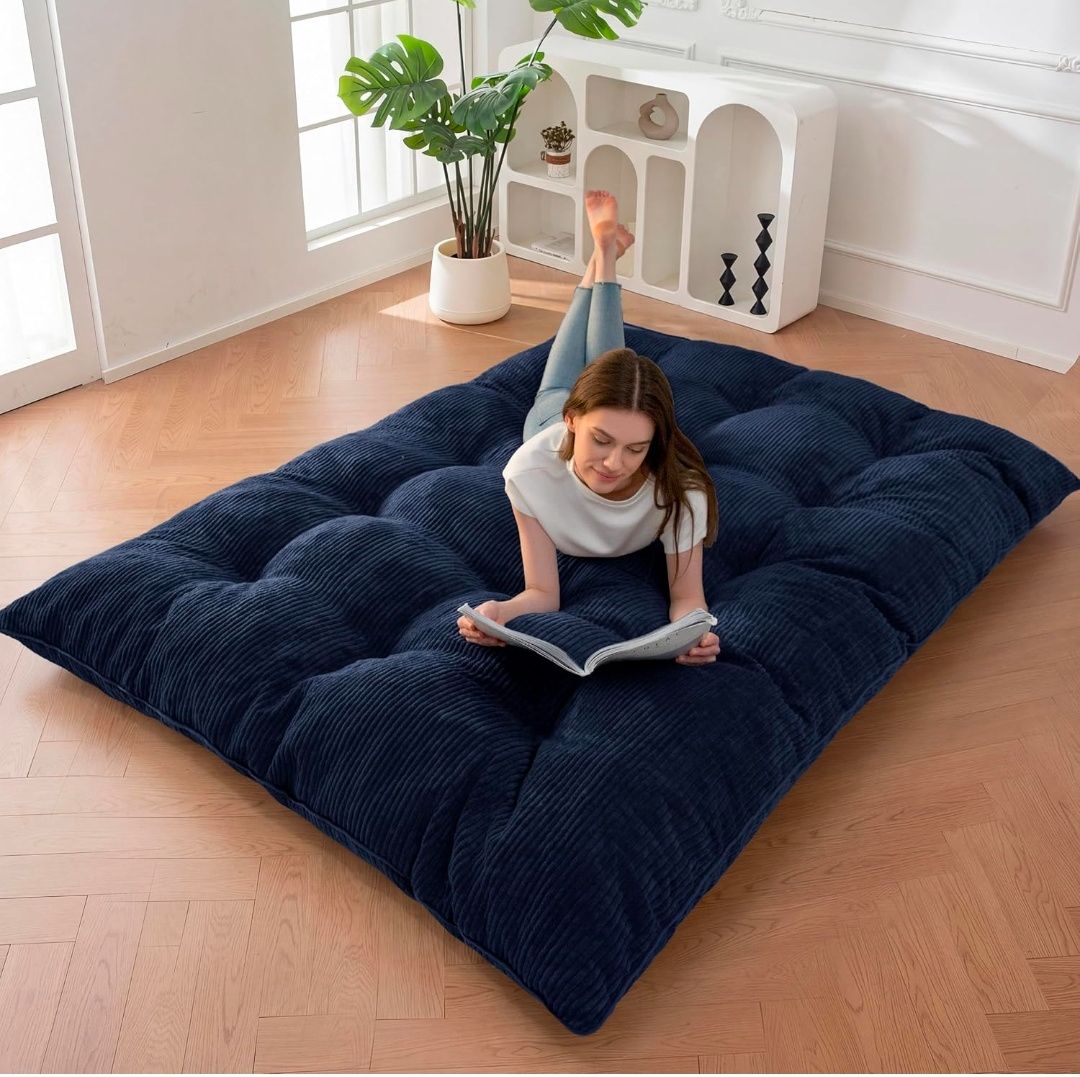 Floor Mattress Full Size, 6" Chenille Japanese Futon Mattress Foldable Floor Bed for Adults Tufted Roll Up Floor Couch Bed, Tatami Mat Sleeping Pad for Living Room, Bedroom