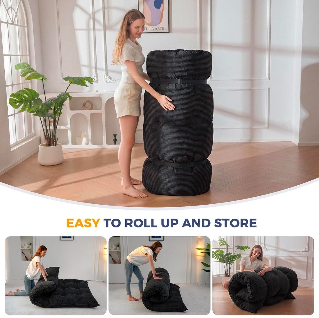 Floor Mattress Full Size, 6" Chenille Japanese Futon Mattress Foldable Floor Bed for Adults Tufted Roll Up Floor Couch Bed, Tatami Mat Sleeping Pad for Living Room, Bedroom