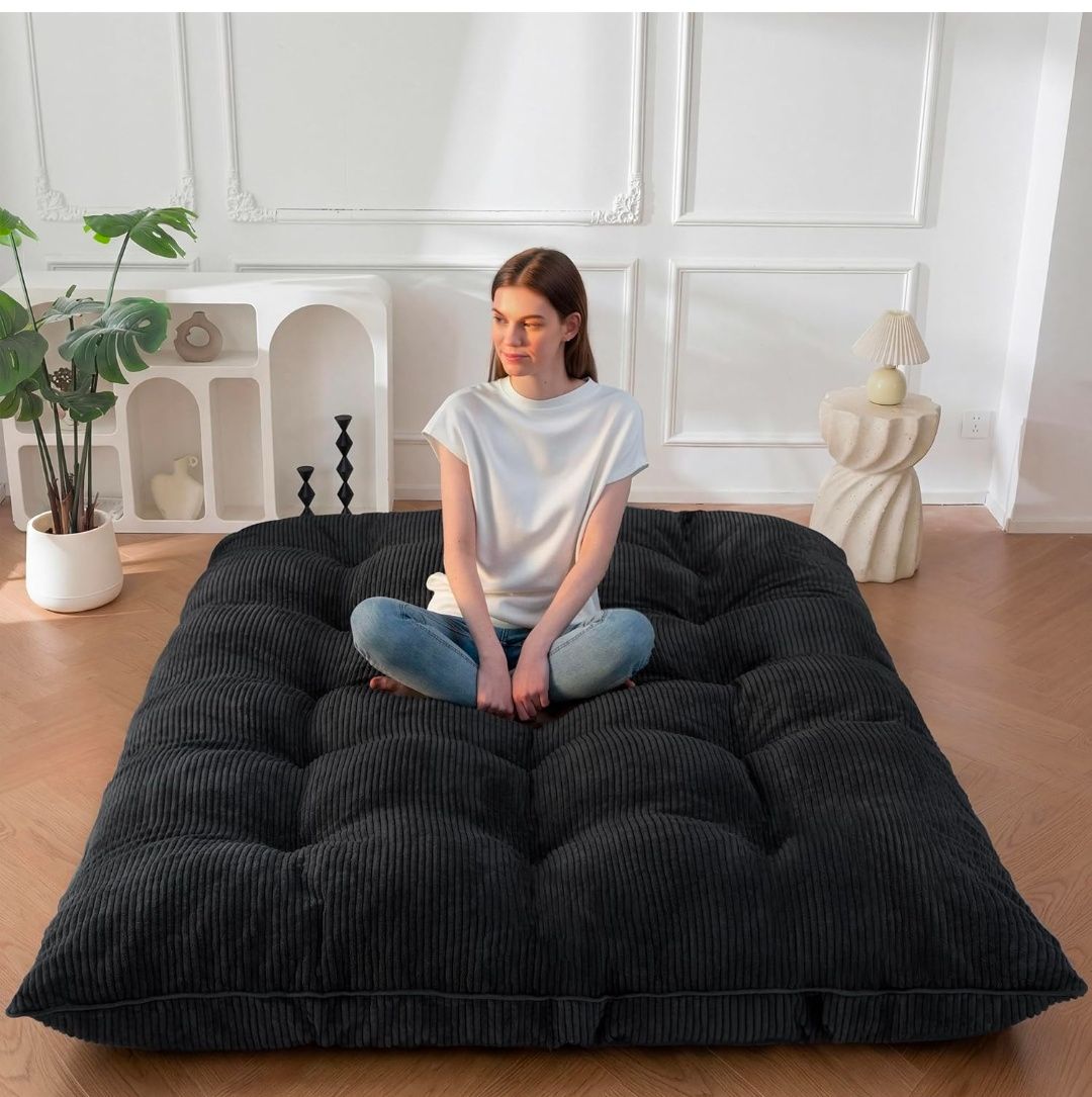 Floor Mattress Full Size, 6" Chenille Japanese Futon Mattress Foldable Floor Bed for Adults Tufted Roll Up Floor Couch Bed, Tatami Mat Sleeping Pad for Living Room, Bedroom