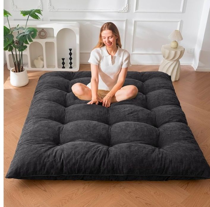 Floor Mattress Full Size, 6" Chenille Japanese Futon Mattress Foldable Floor Bed for Adults Tufted Roll Up Floor Couch Bed, Tatami Mat Sleeping Pad for Living Room, Bedroom