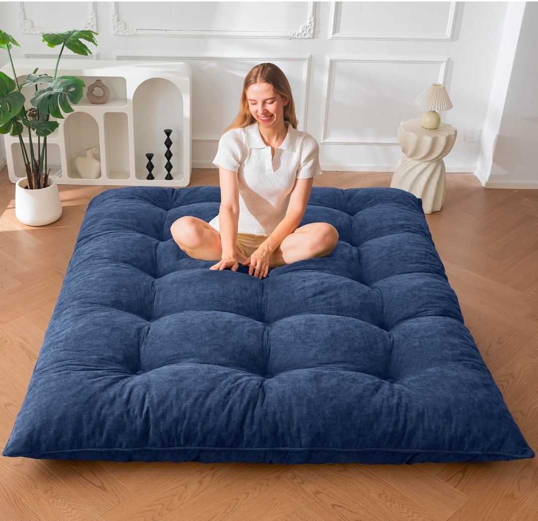 Floor Mattress Full Size, 6" Chenille Japanese Futon Mattress Foldable Floor Bed for Adults Tufted Roll Up Floor Couch Bed, Tatami Mat Sleeping Pad for Living Room, Bedroom