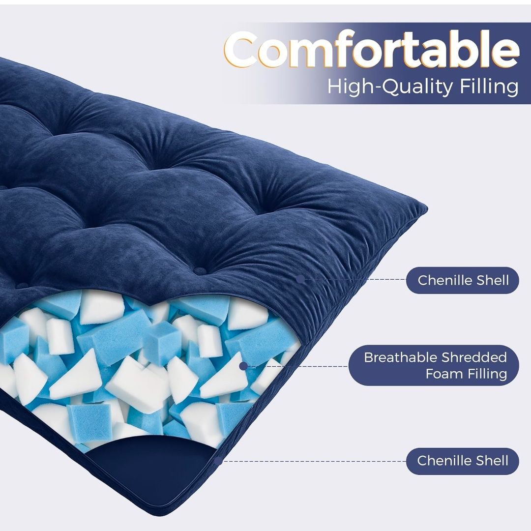 Floor Mattress Full Size, 6" Chenille Japanese Futon Mattress Foldable Floor Bed for Adults Tufted Roll Up Floor Couch Bed, Tatami Mat Sleeping Pad for Living Room, Bedroom