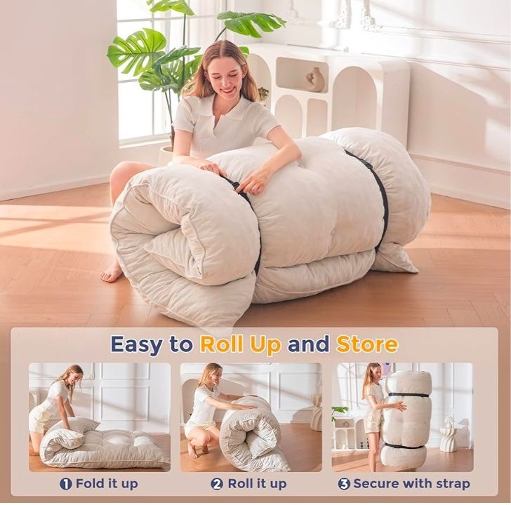 Floor Mattress Full Size, 6" Chenille Japanese Futon Mattress Foldable Floor Bed for Adults Tufted Roll Up Floor Couch Bed, Tatami Mat Sleeping Pad for Living Room, Bedroom