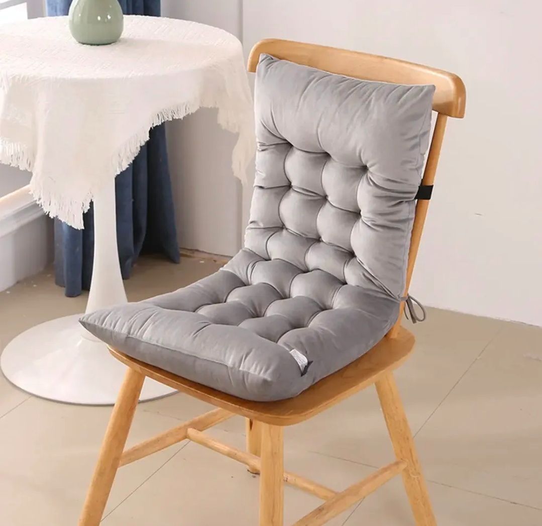 Tufted Grey Chair Cushion with Back Support – Soft, Comfortable & Non-Slip(NO CHAIR)