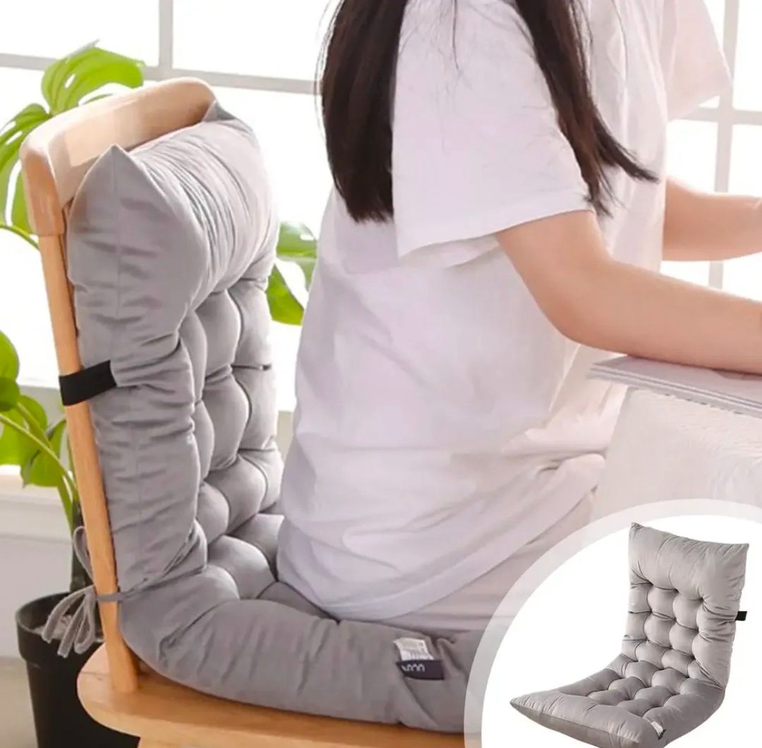 Tufted Grey Chair Cushion with Back Support – Soft, Comfortable & Non-Slip(NO CHAIR)