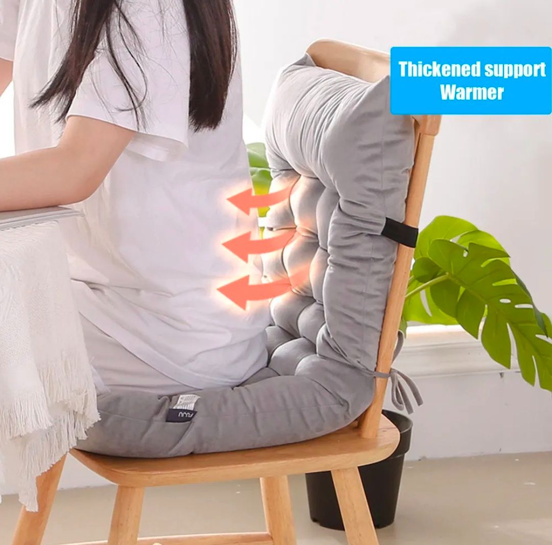 Tufted Grey Chair Cushion with Back Support – Soft, Comfortable & Non-Slip(NO CHAIR)