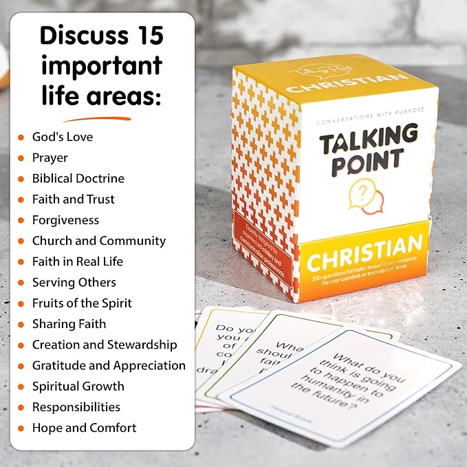 TALKING POINT CHRISTIAN Conversation Cards for Christians - Explore Your Faith and Have Fun on Family Game Night, Bible Study or Youth Groups - Perfect for Church Groups, Couples Game Night, Easter Gi