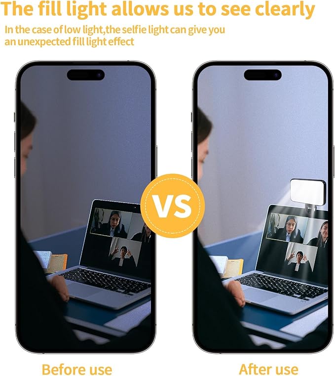 PREMIUM LED Selfie Light, LED Selfie Light with Front & Back Phone Clip, with 3 Lighting Mode, Portable Phone Ring Light for Makeup, Selfie, Vlog, Video Conference, for Phone, iPad, Camera, Laptop