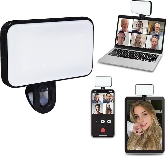 PREMIUM LED Selfie Light, LED Selfie Light with Front & Back Phone Clip, with 3 Lighting Mode, Portable Phone Ring Light for Makeup, Selfie, Vlog, Video Conference, for Phone, iPad, Camera, Laptop