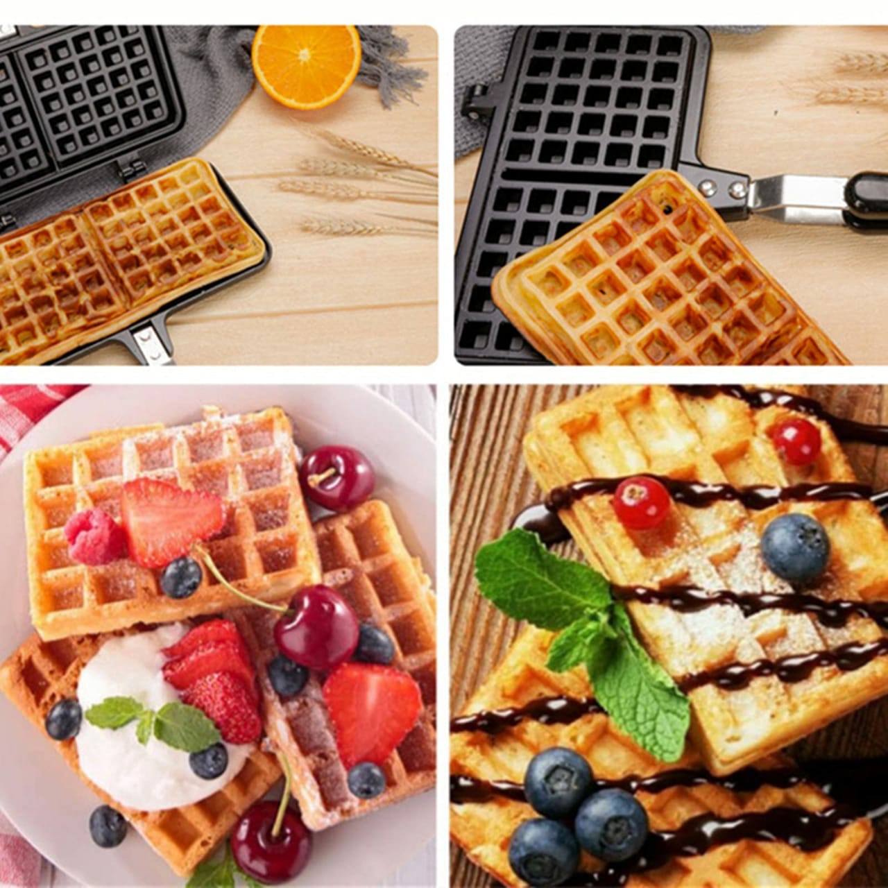 PREMIUM Non Stick Waffle pan，Waffle Maker,Food Mold Pot, with Insulated Handle，Non-Stick Plates, Easy Clean, Suitable for Making Waffles of Various Flavors