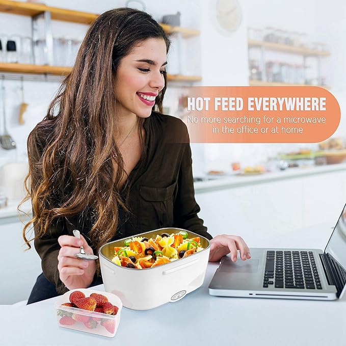 Electric Lunch Box Food Heater Fast Heated Lunch Box for Adults, Portable Food Warmer loncheras 12V/24V/110V for Car/Home/Office with Fork & Spoon