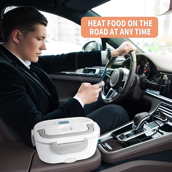 Electric Lunch Box Food Heater Fast Heated Lunch Box for Adults, Portable Food Warmer loncheras 12V/24V/110V for Car/Home/Office with Fork & Spoon