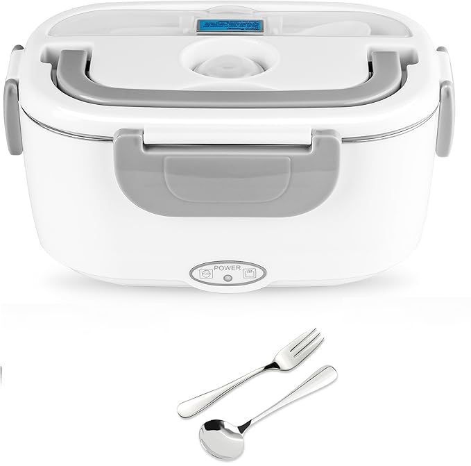 Electric Lunch Box Food Heater Fast Heated Lunch Box for Adults, Portable Food Warmer loncheras 12V/24V/110V for Car/Home/Office with Fork & Spoon