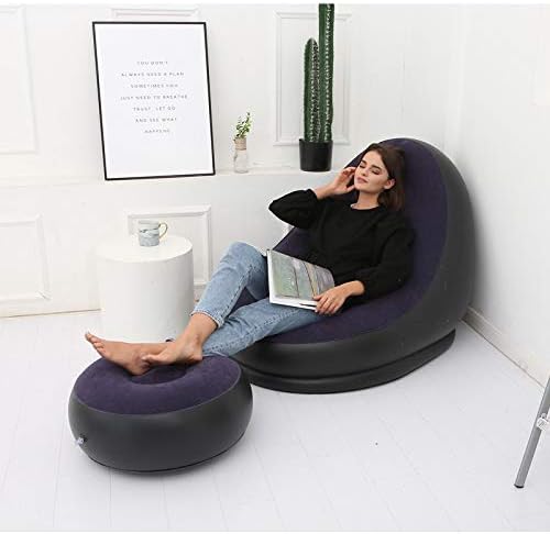 FREMIUM Inflatable seat, with foot rest and a manual pump Lounge Sofa Bed Set, Folding Portable Inflatable Lazy Flocking Chair with Footstool and Air Pump